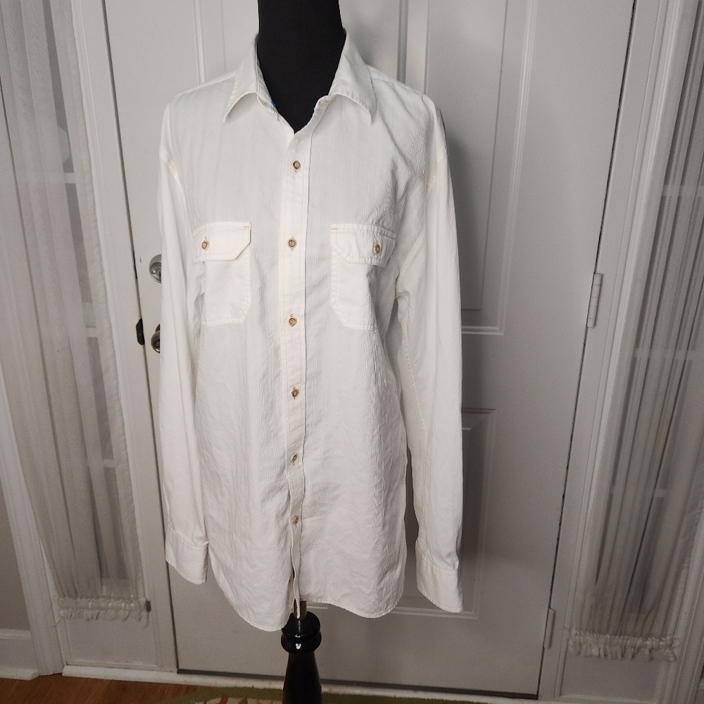 Women's Islander White Button Up Roll‎ Up Long Sleeve Shirt  Size Medium